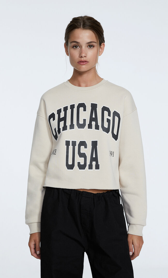 

Stradivarius Sweat Cropped Imprimé Pierre Xs