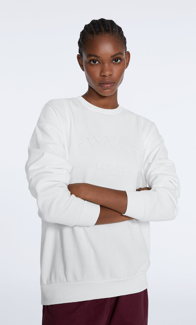 

Stradivarius Sweat Oversize Broderie Écru M