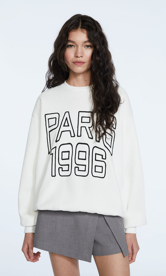 Stradivarius Sweat Oversize Brodé Écru L