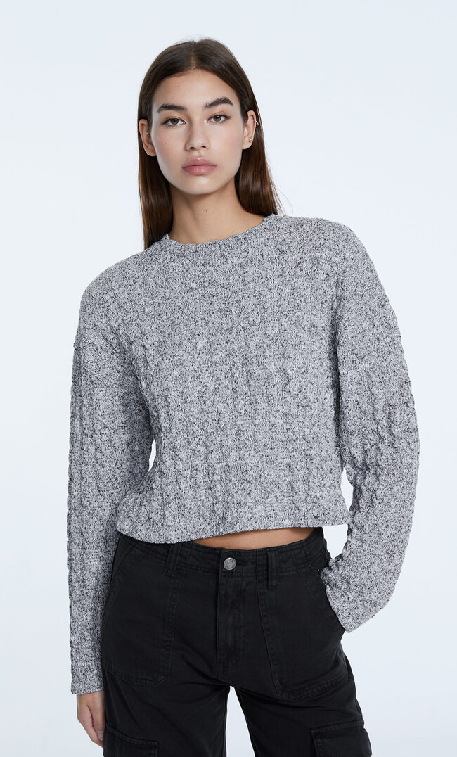 

Stradivarius Shirt Mit Zopfmuster Graumeliert S