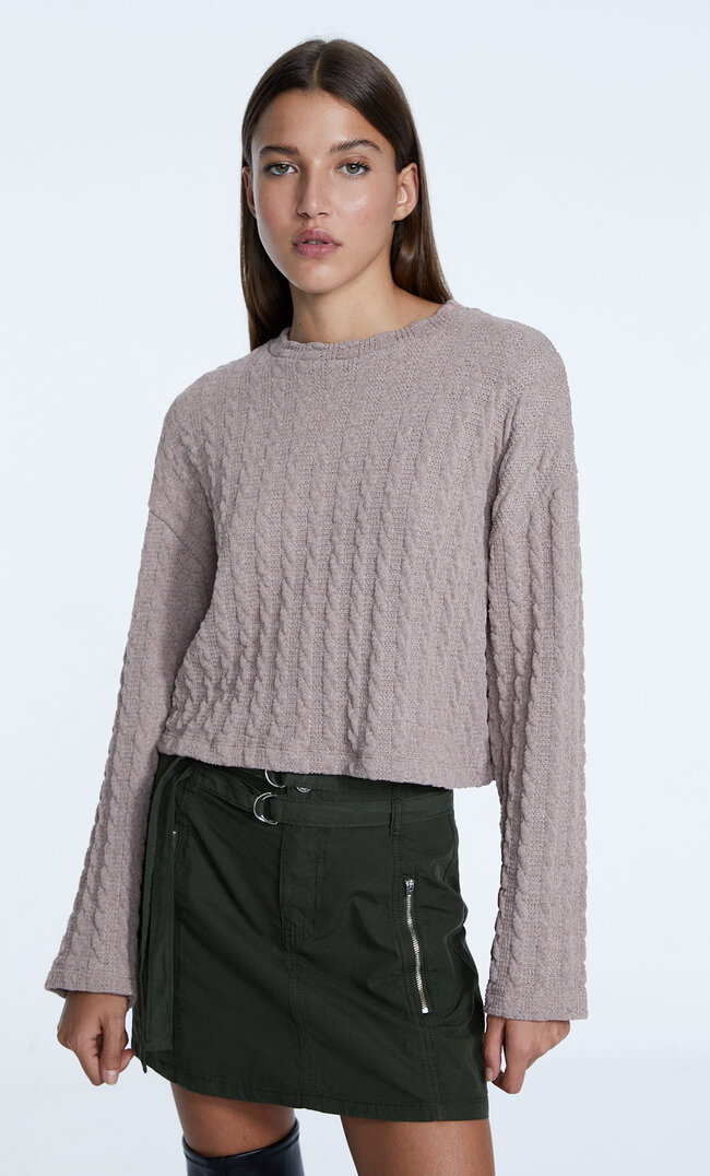 

Stradivarius Shirt Mit Zopfmuster Gelbbraun L