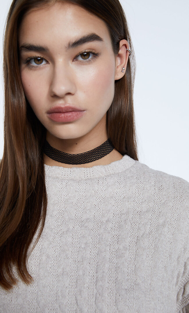 

Stradivarius Shirt Mit Zopfmuster Steingrau Xl