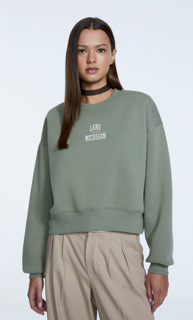 

Stradivarius Bluza Z Wyszywanym Napisem Khaki Xl