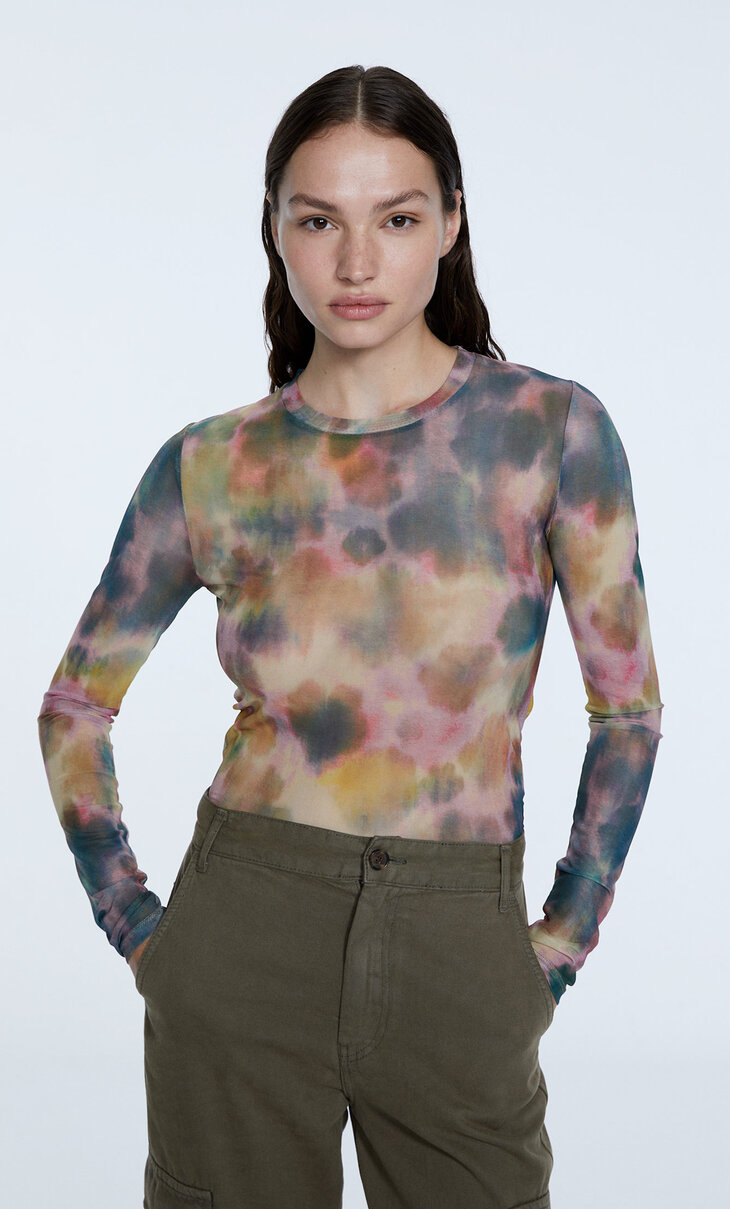Printed tulle T-shirt