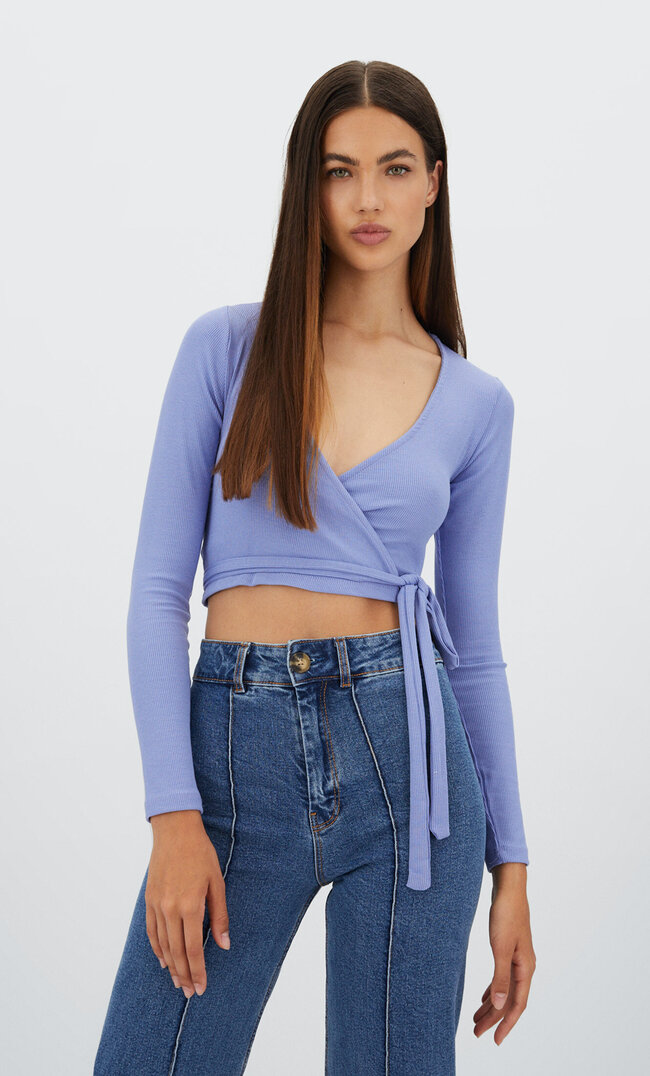 

Stradivarius Top Im Ballerinastil Himmelblau Xs