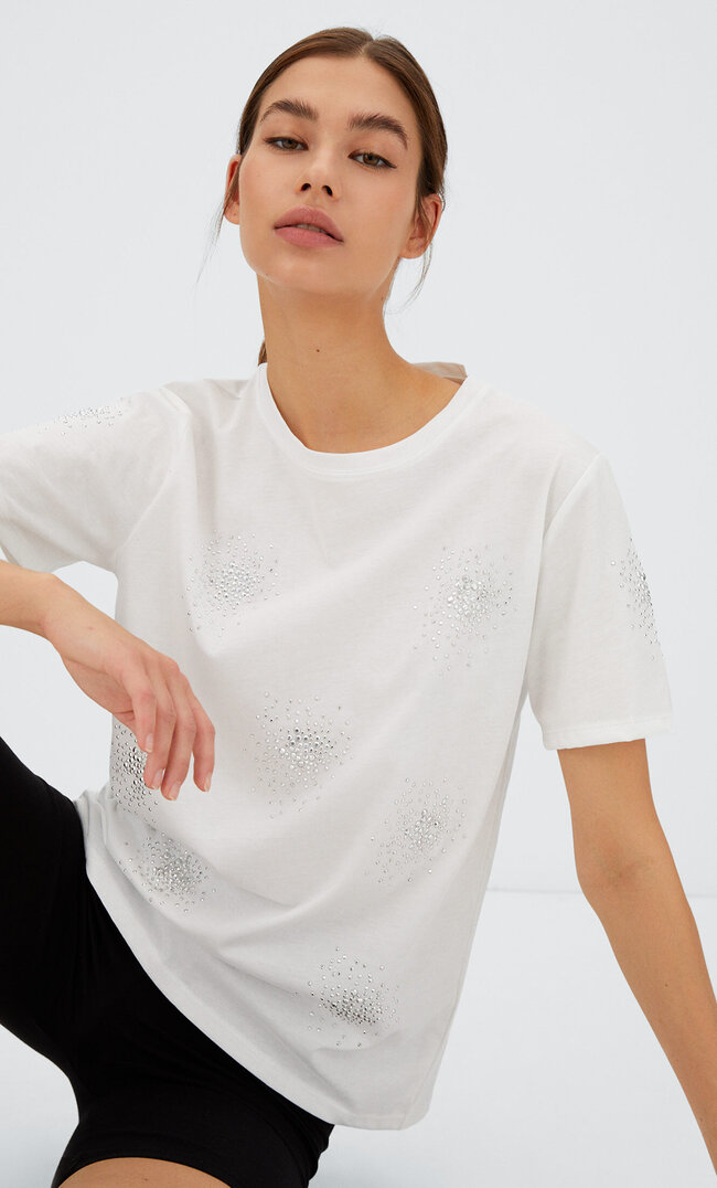 

Stradivarius T-Shirt Bijoux Blanc M