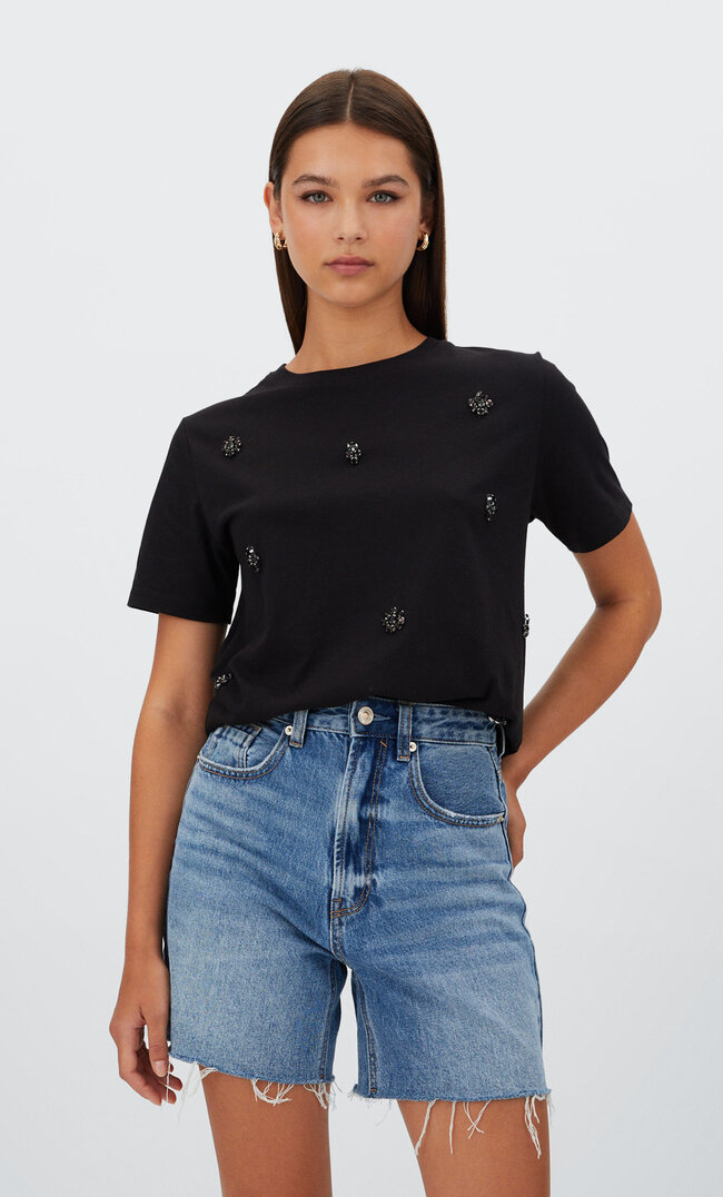 

Stradivarius T-Shirt Bijoux Et Perles Noir L