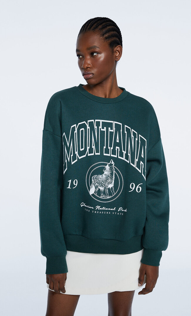 

Stradivarius Sweatshirt Mit Print Flaschengrün Xs