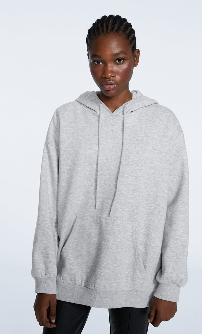Stradivarius Bluza Oversize Z Kapturem Popielaty L