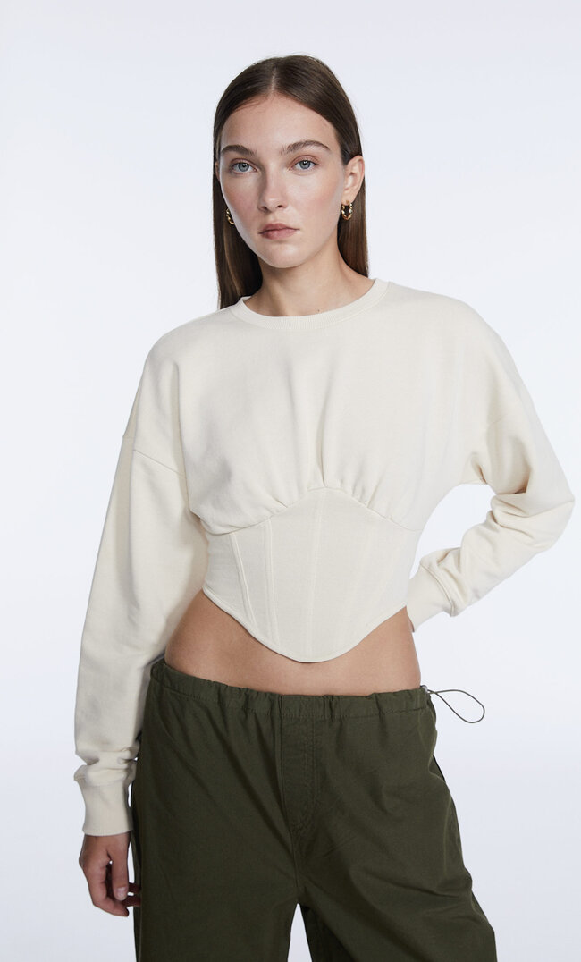 

Stradivarius Sweatshirt Mit Corsage Steingrau Xs