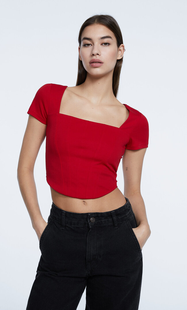 Stradivarius Bustier Mit Kurzen Ärmeln Signalrot M