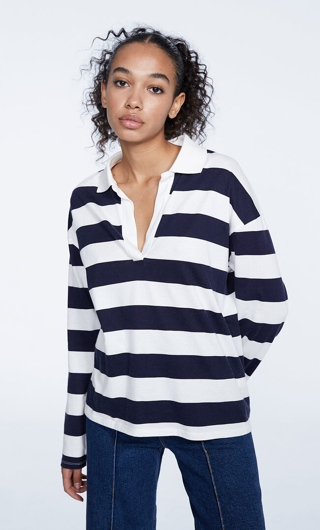 

Stradivarius Polo À Rayures Marine Foncé L