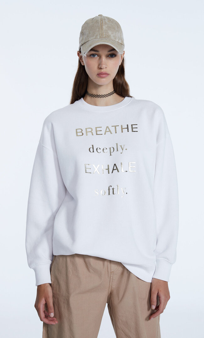 

Stradivarius Bluza Z Napisem Z Połyskiem Ecru Xl