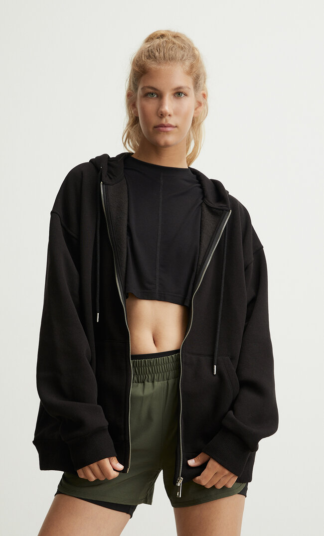 

Stradivarius Sweat Oversize À Fermeture Éclair Noir S
