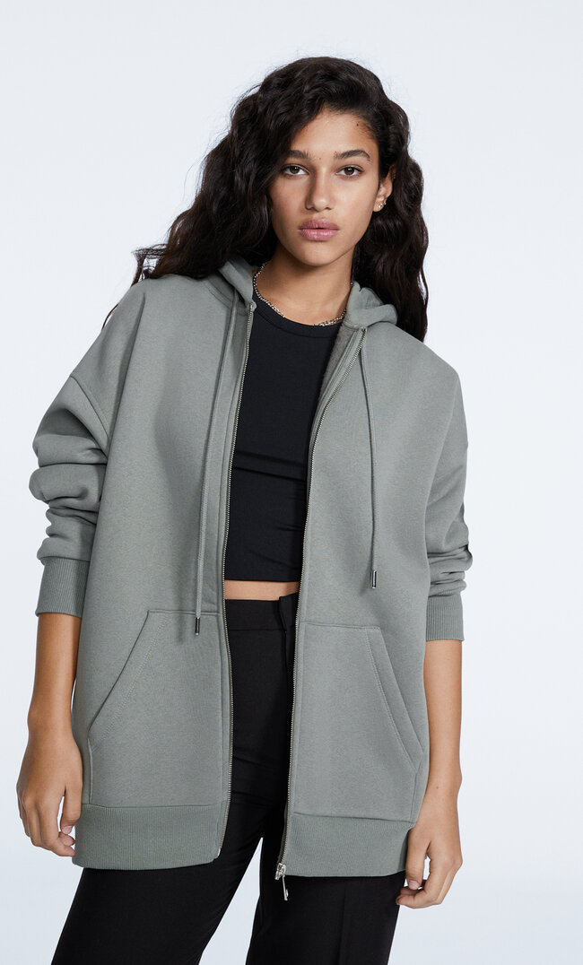 

Stradivarius Bluza Oversize Na Suwak Khaki Xl
