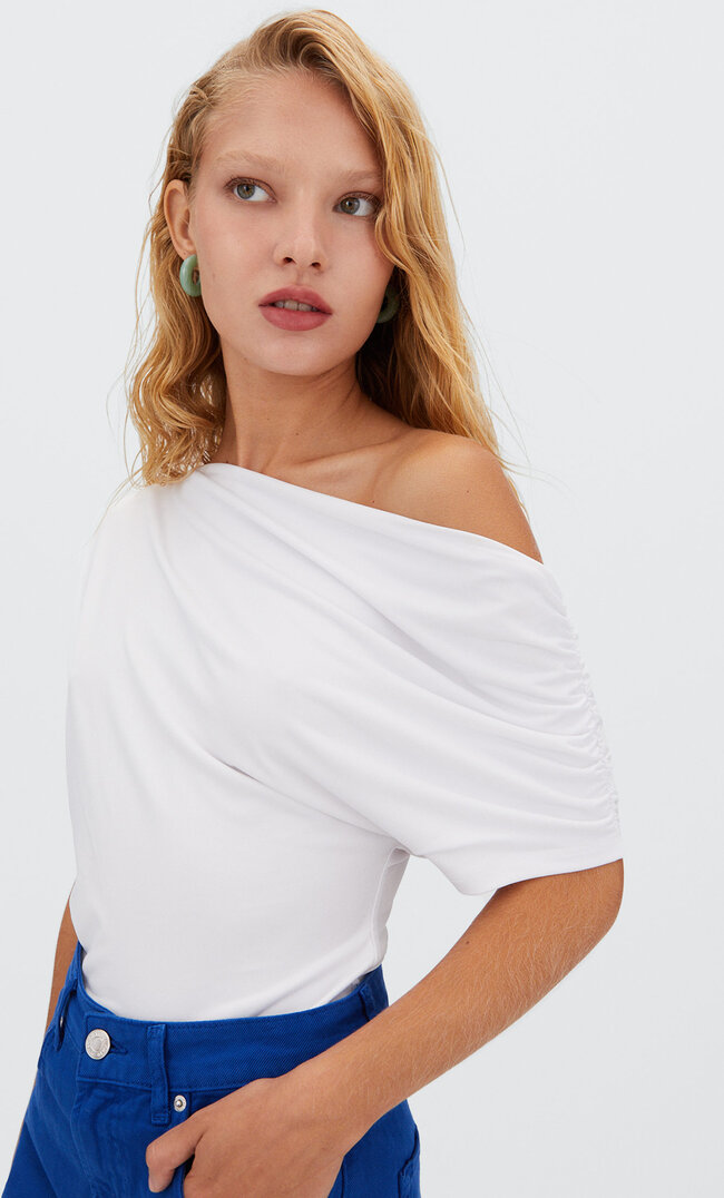 

Stradivarius Top Épaules Tombantes Blanc Xs