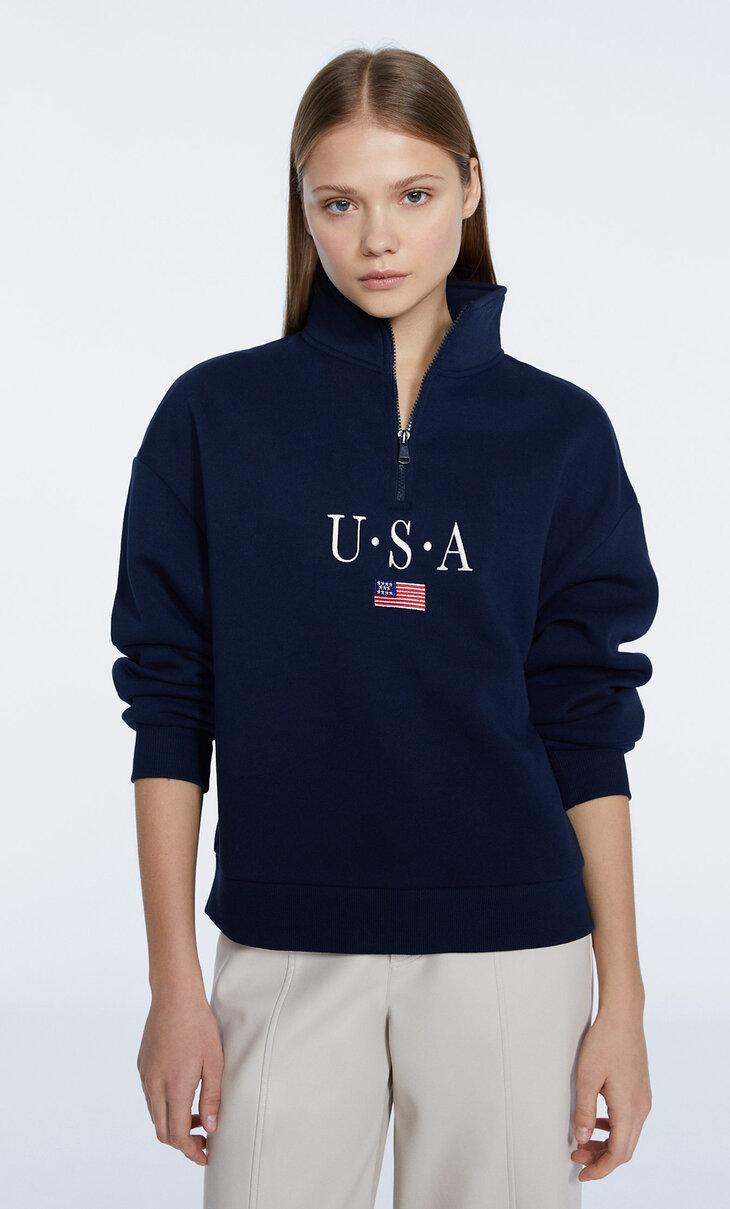 Embroidered zip-up sweatshirt