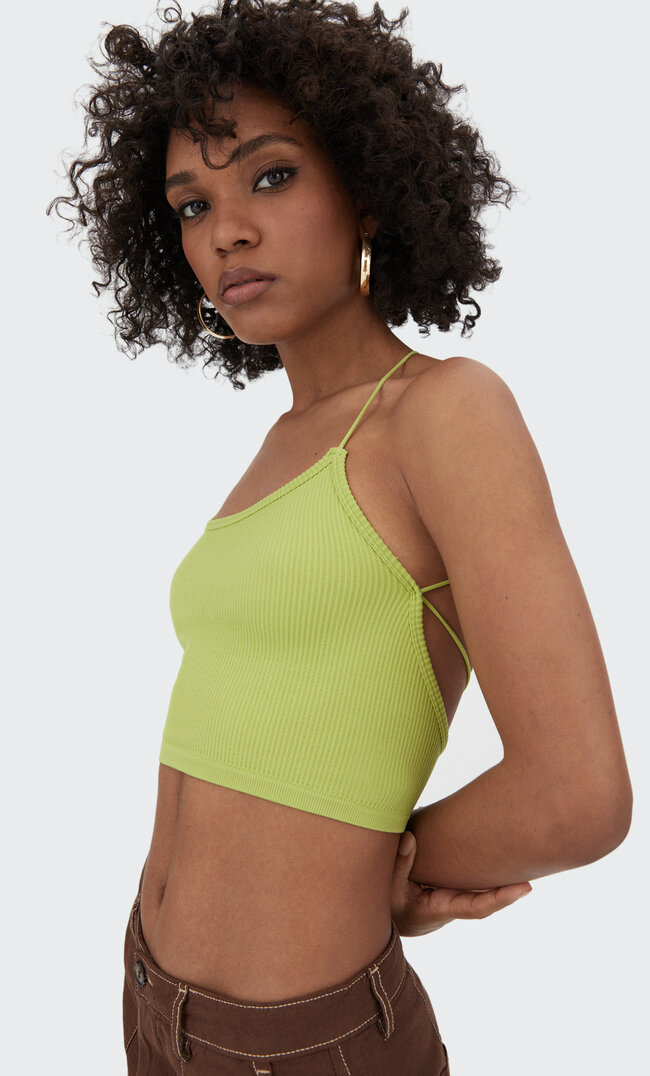 

Stradivarius Haut Sans Coutures Avec Dos Fantaisie Vert Pistache Xs