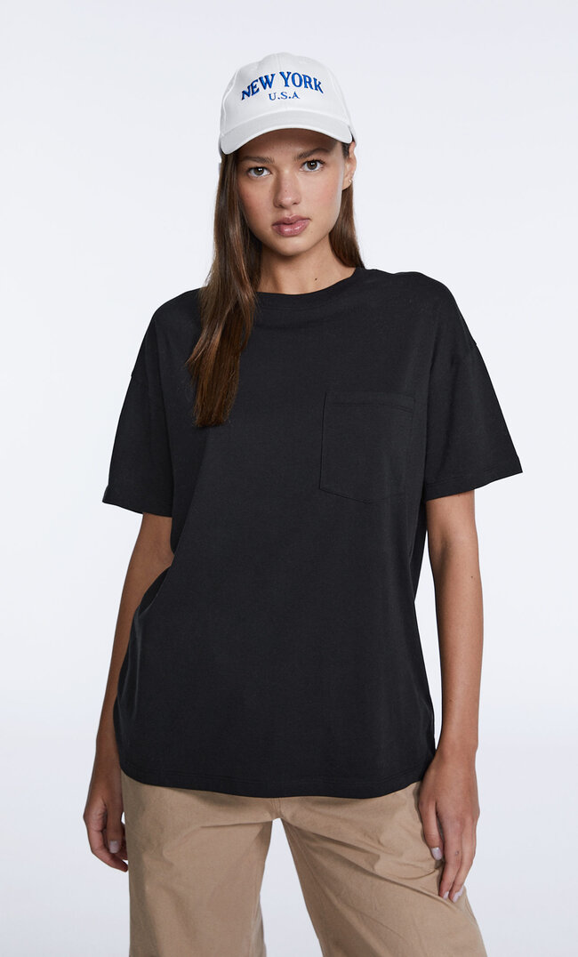 

Stradivarius T-Shirt Oversize Avec Poche Noir Xl