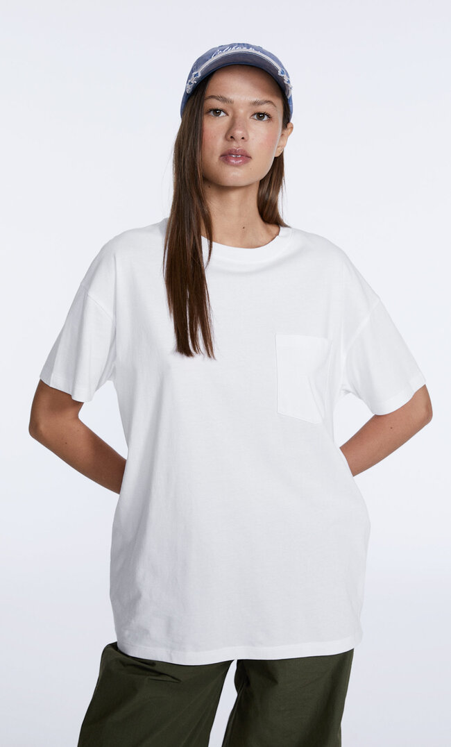 

Stradivarius T-Shirt Oversize Avec Poche Blanc Xl