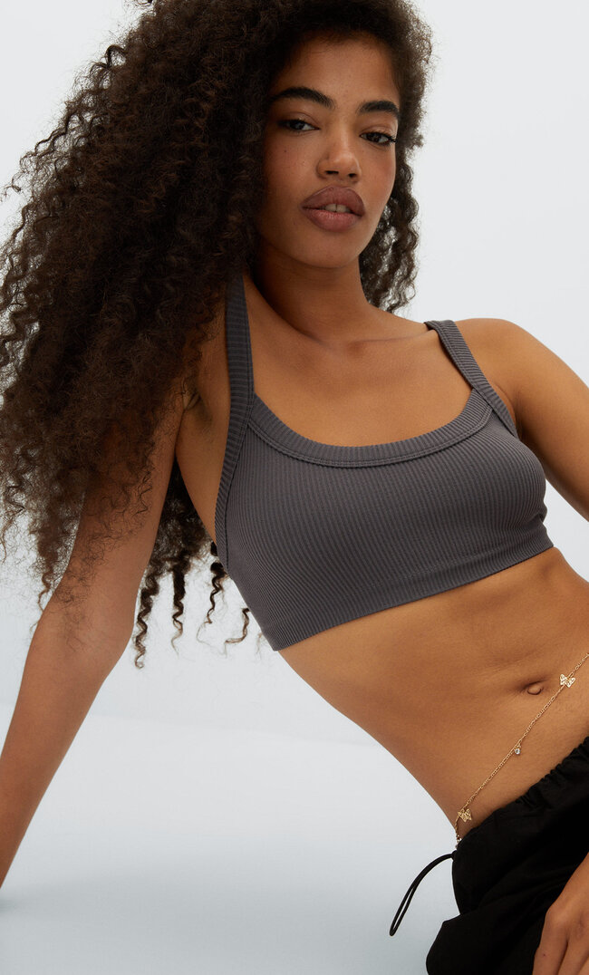 

Stradivarius Bezszwowy Top Bralette Szary Xs