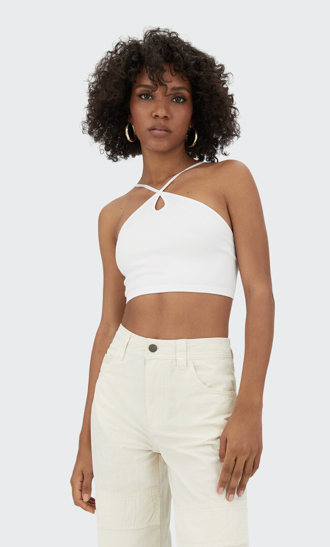 Stradivarius Top Sans Coutures Cut Out Blanc Xs