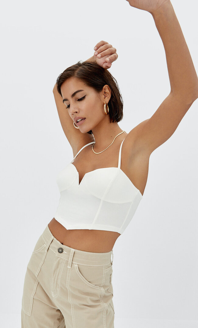 

Stradivarius Top Corset À Bretelles Écru S