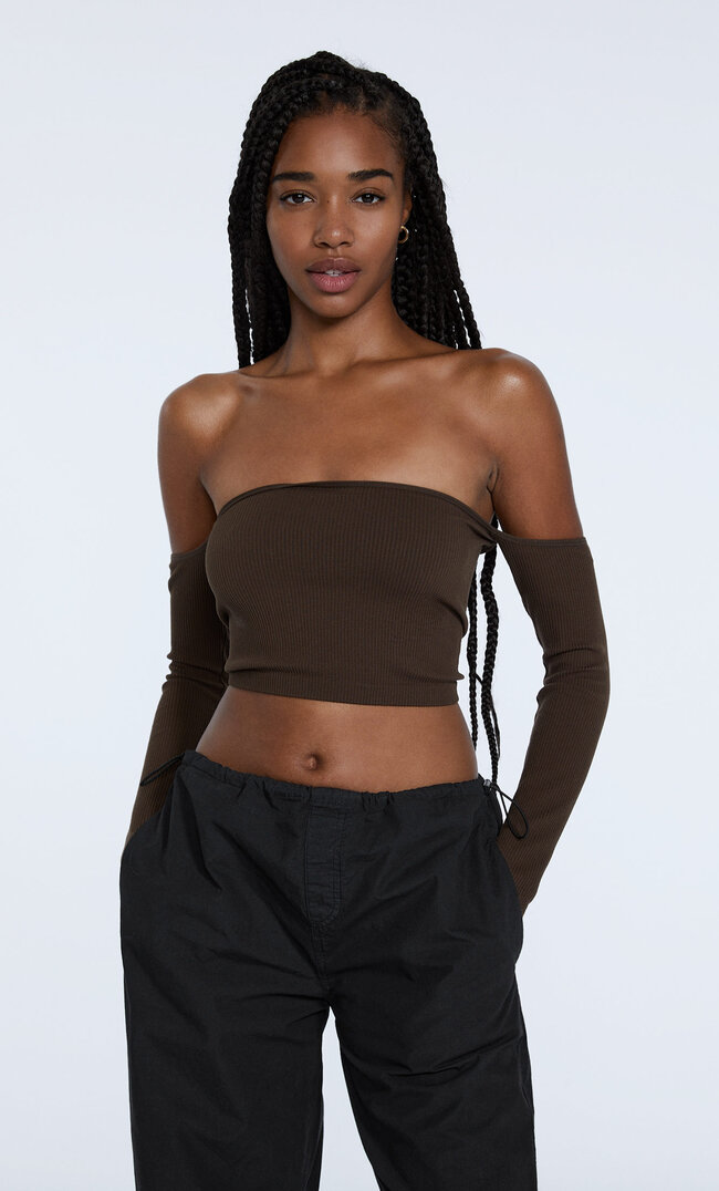 

Stradivarius Schulterfreies Nahtloses Shirt Braun Xs