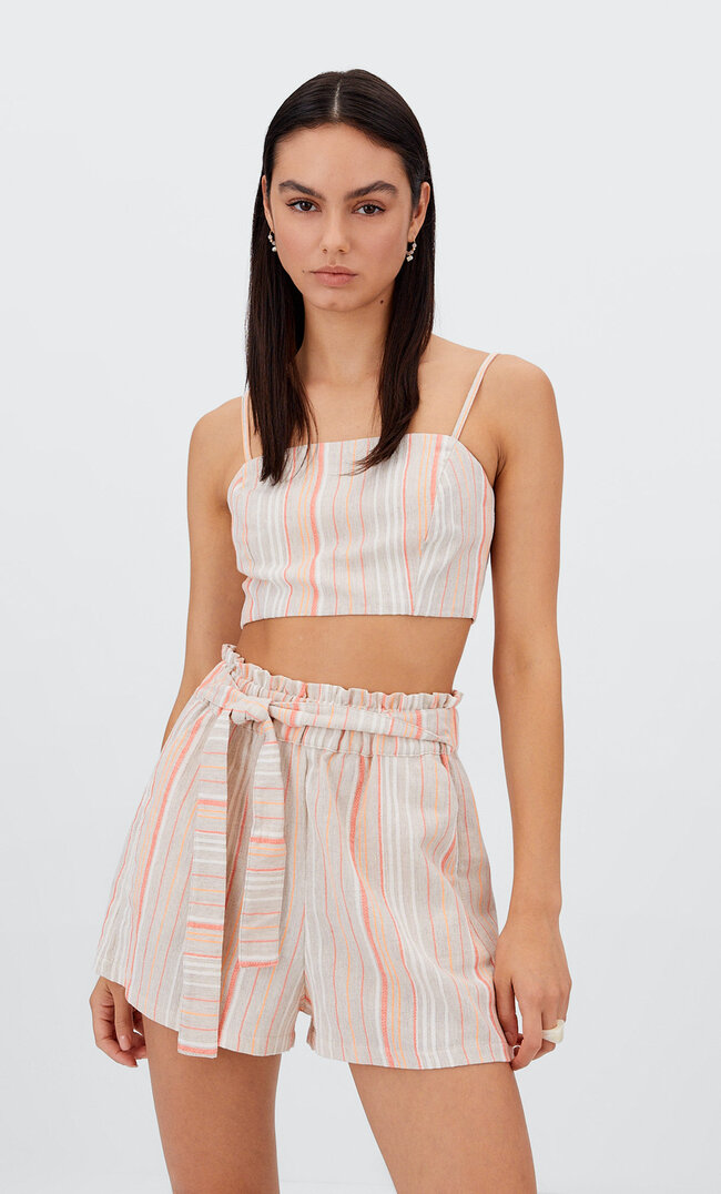 

Stradivarius Top Rustique Rayures Bretelles Écru S