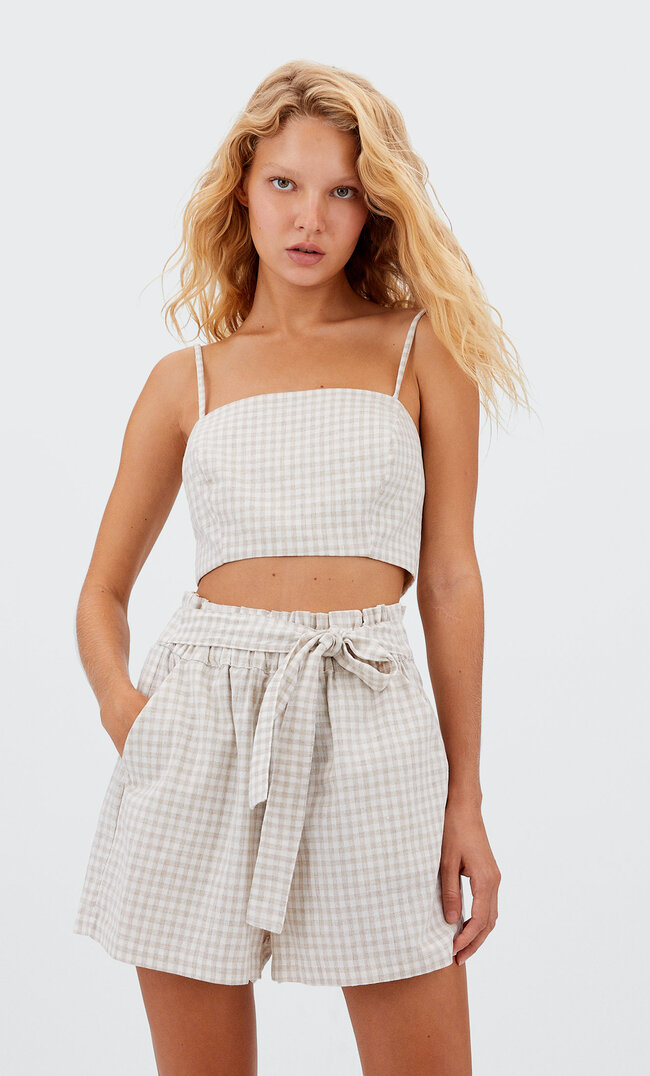 

Stradivarius Top Bretelles Rustique Vichy Pierre Xl