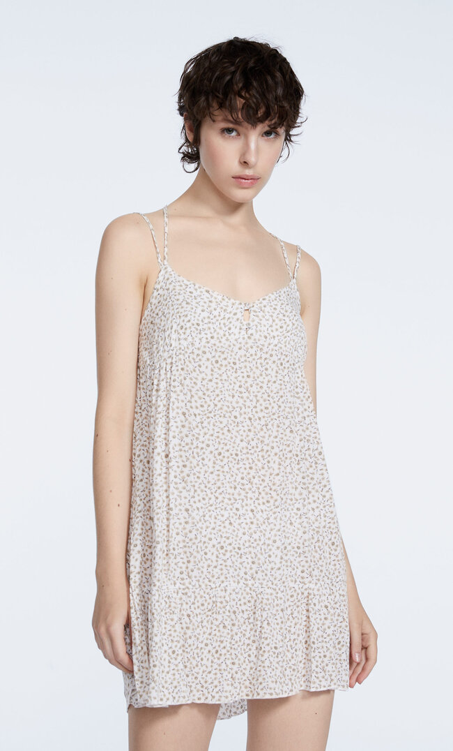 

Stradivarius Sukienka W Kwiaty Ecru S