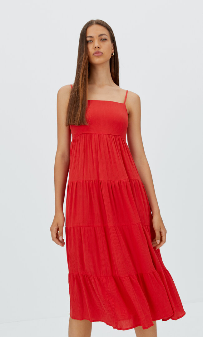 

Stradivarius Robe Midi À Bretelles Fines Rouge Xl
