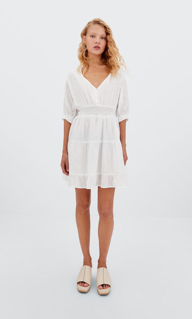

Stradivarius Robe À Manches Courtes Et Volants Blanc M