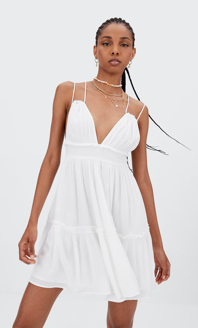

Stradivarius Robe Courte Col En V Blanc Xs