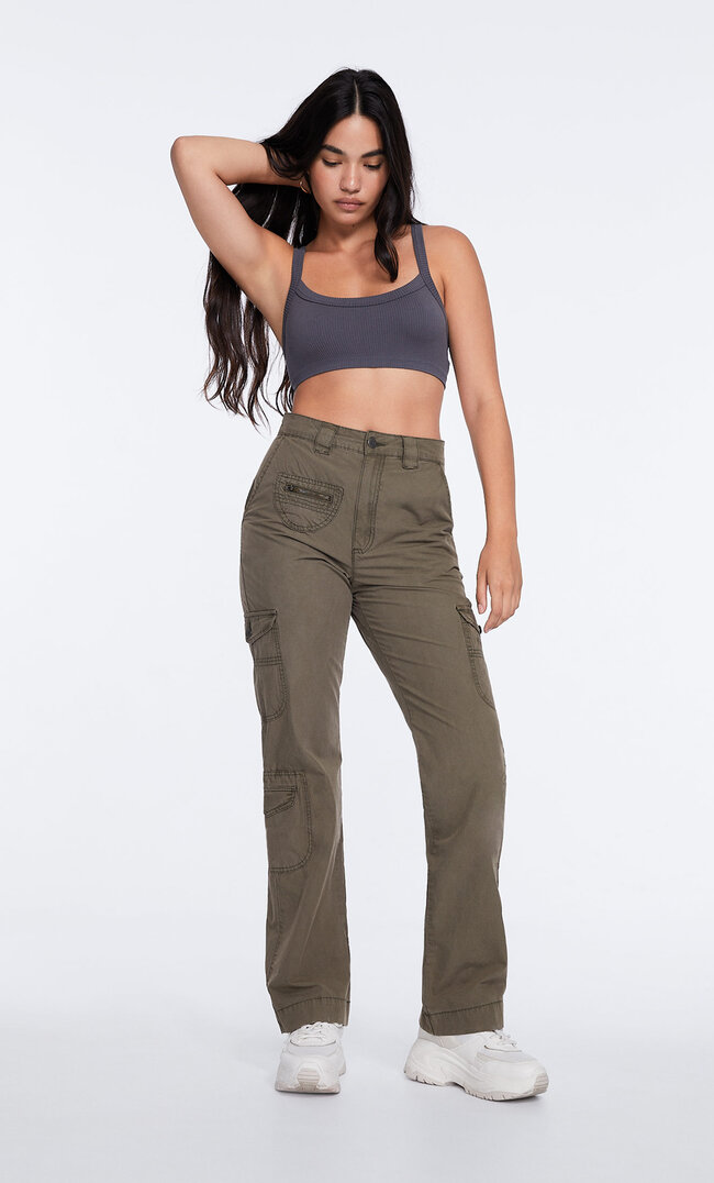 

Stradivarius Pantalon Cargo En Popeline Kaki 34