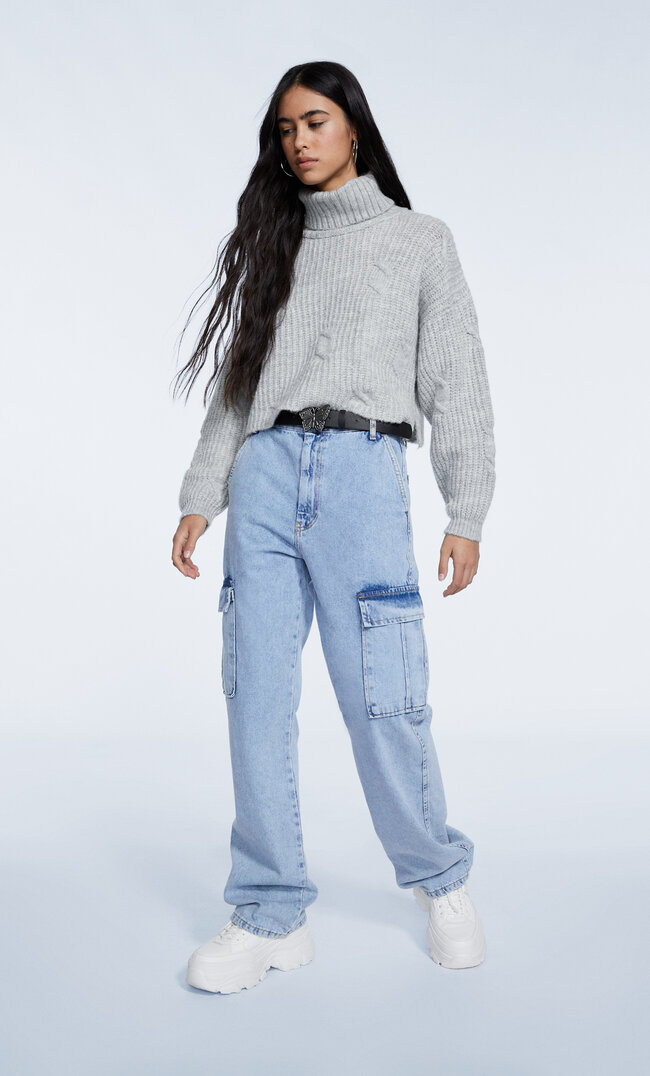 

Stradivarius Jean Cargo Straight Denim Délavé 38