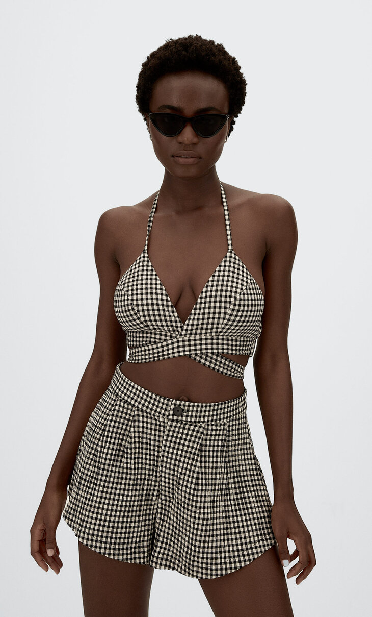 Flowing gingham check shorts