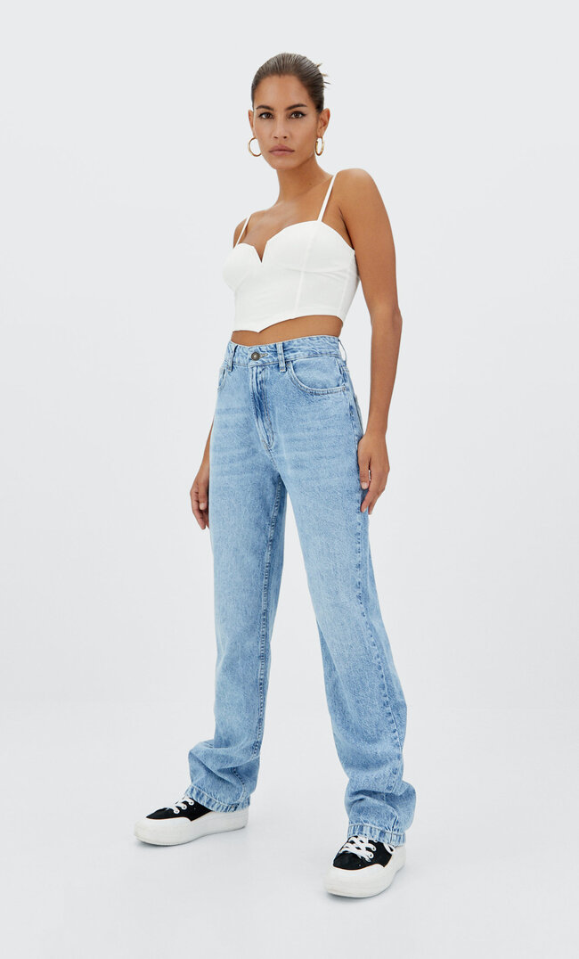 

Stradivarius Straight Fit Jeans Mit Vintage Waschung Gebleichtes Denim 36
