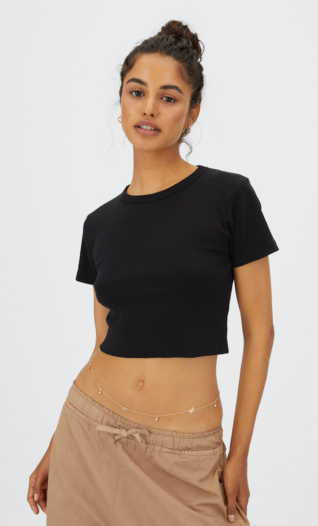 

Stradivarius Basic-Shirt Im Cropped-Schnitt Schwarz L