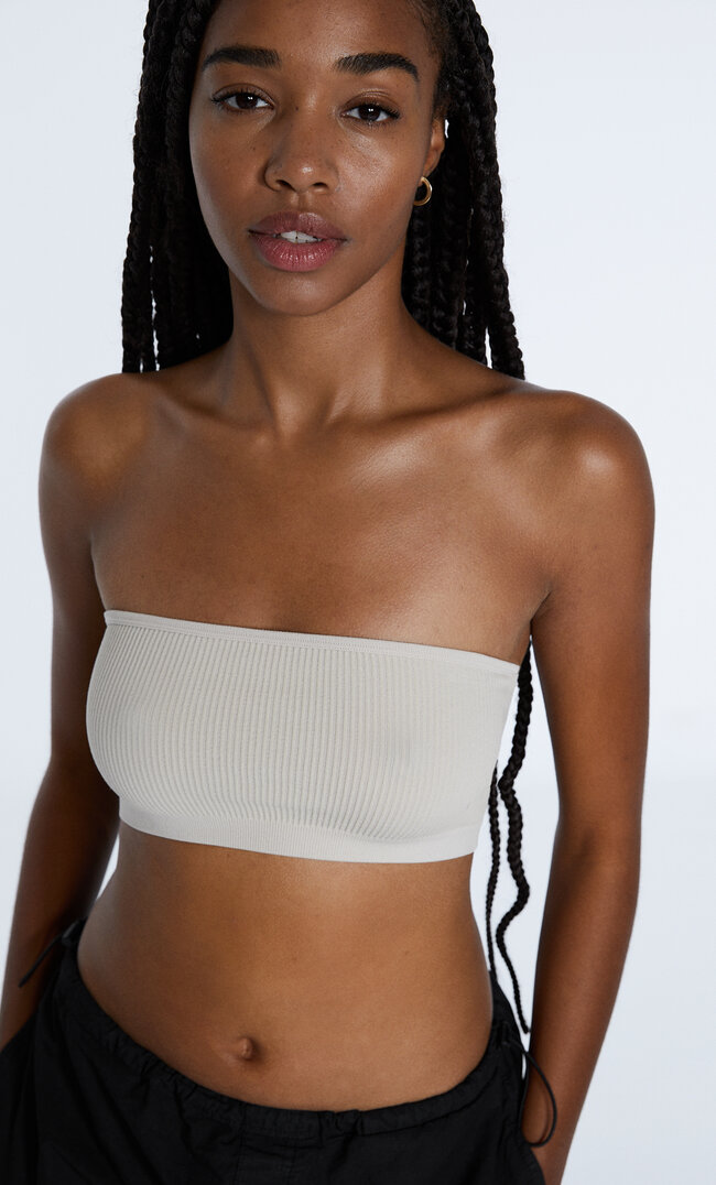 

Stradivarius Nahtloses Basic-Bandeau-Top Steingrau Xl