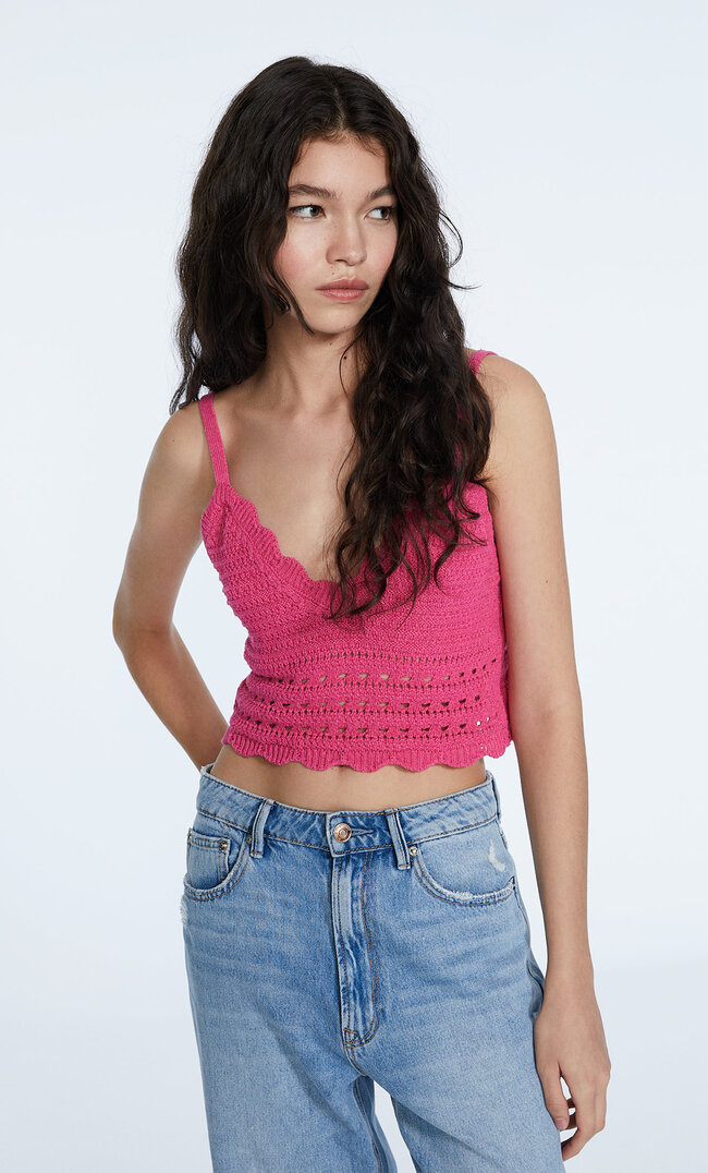 

Stradivarius Szydełkowy Top Z Dzianiny Fuksja S