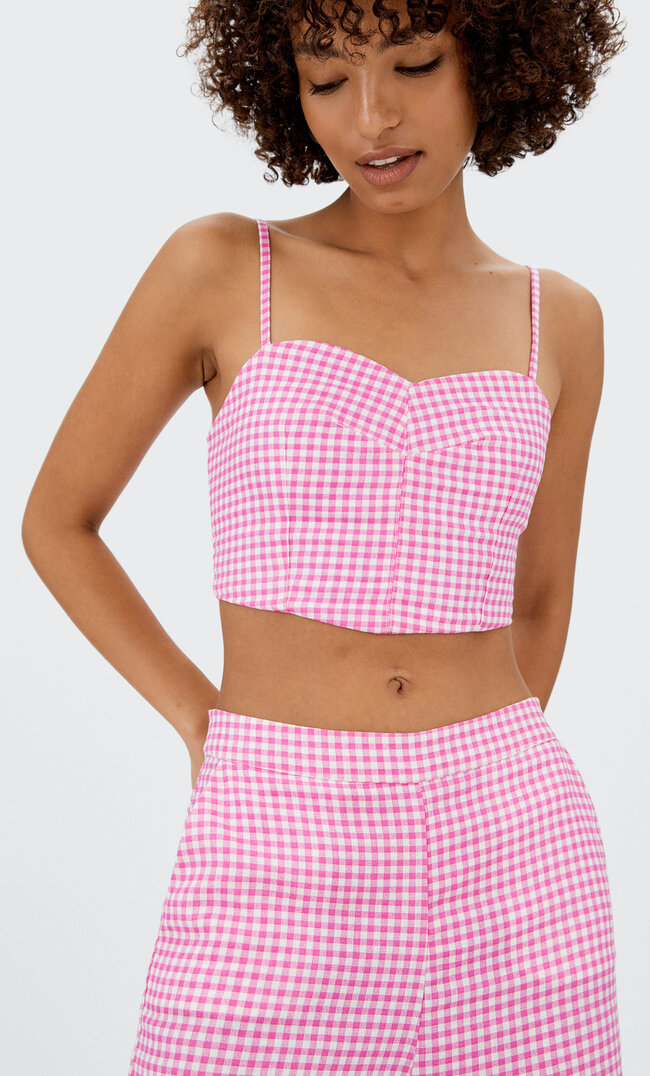 

Stradivarius Top À Bretelles Fines Imprimé Rose Bonbon S