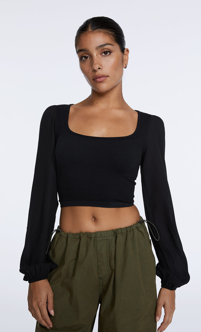 

Stradivarius Shirt Aus Zweierlei Material Schwarz Xs