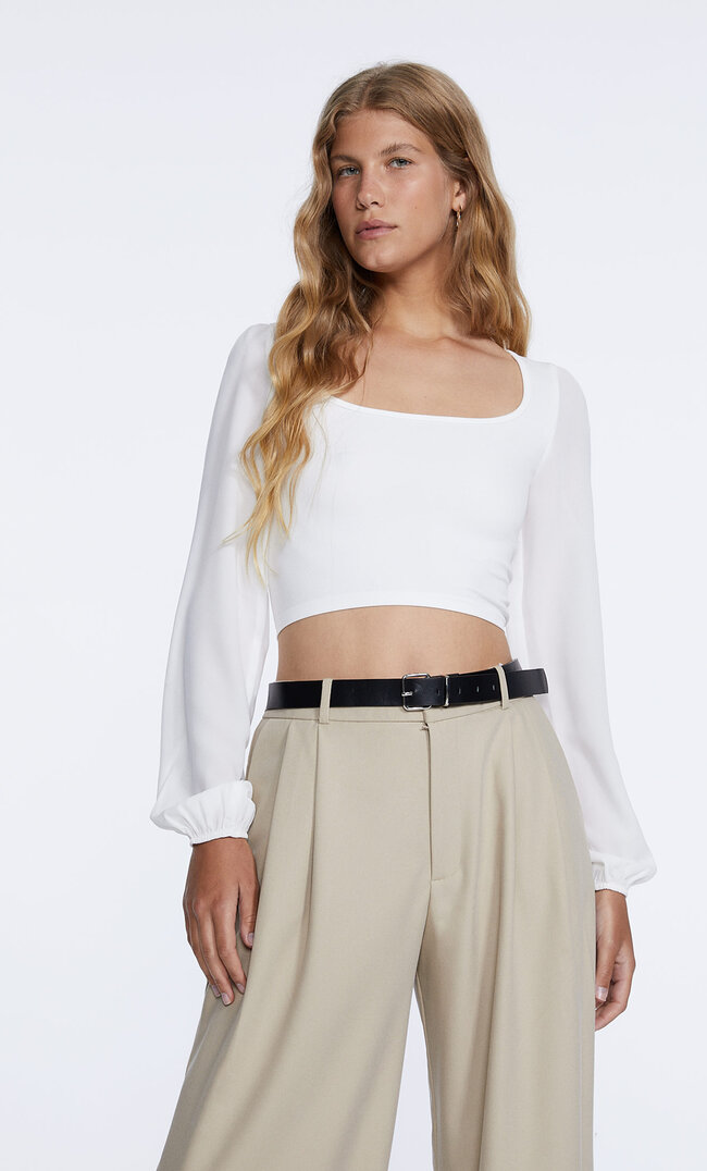 

Stradivarius Koszulka Z Dwóch Materiałów Ecru Xl