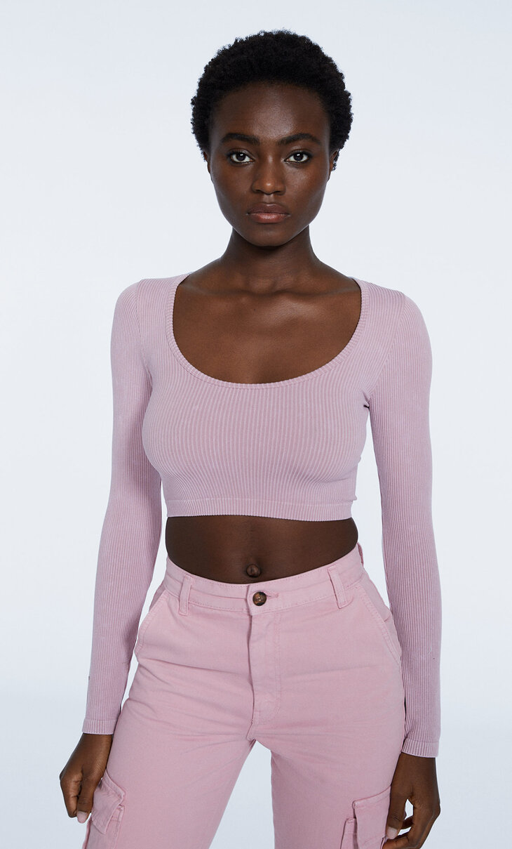 Seamless faded-effect crop top