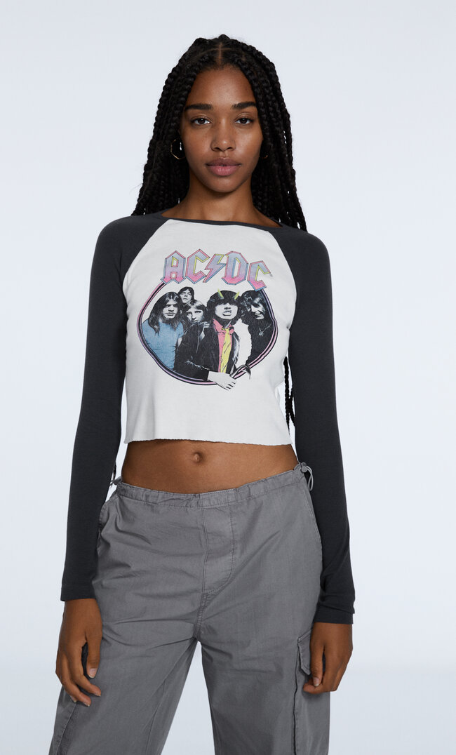 Stradivarius Koszulka Z Ac/Dc Ecru Xs