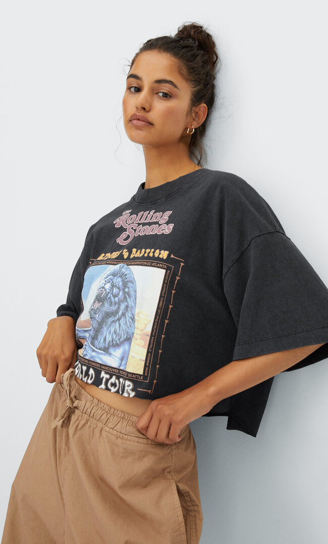 

Stradivarius Shirt Rolling Stones Schwarz S
