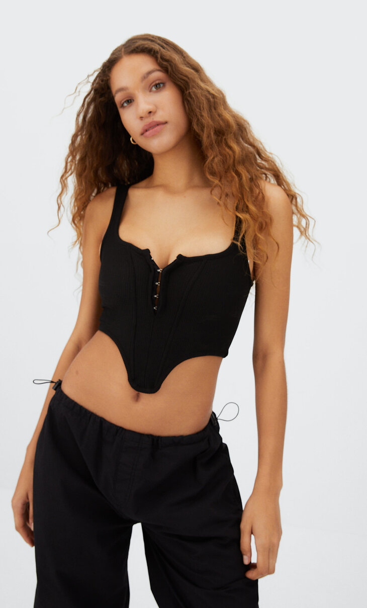 Corset top with hook-and-eye clasps - Women's fashion | Stradivarius United Kingdom