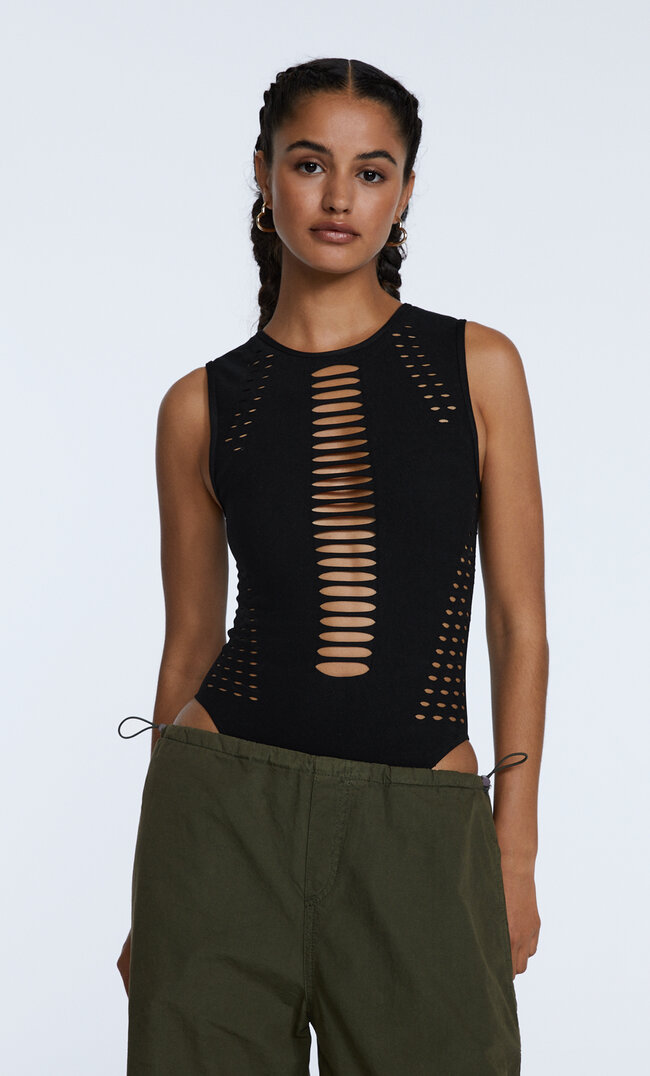 

Stradivarius Body Mit Lochmuster Schwarz M