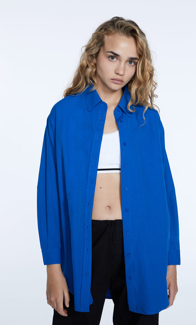 

Stradivarius Langes Popelin-Hemd Blau Xs